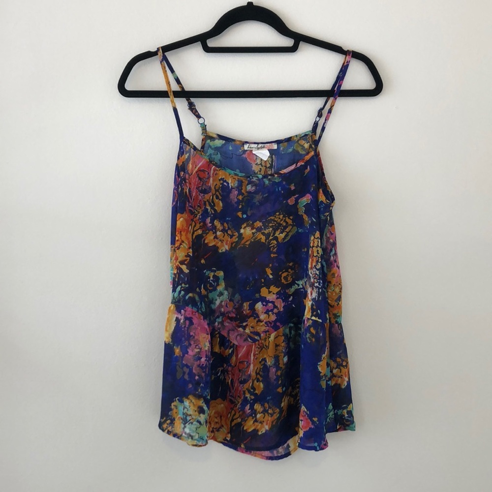 Blue tank with flowers